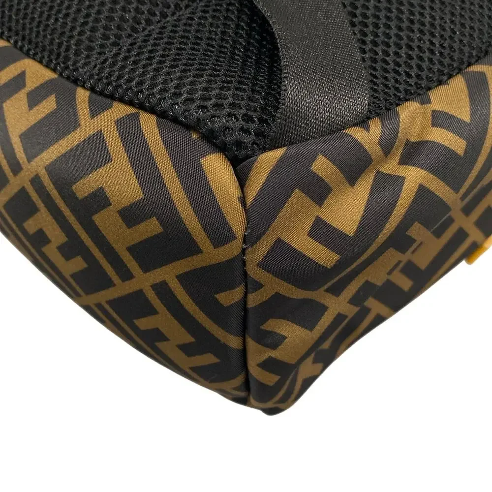 Fendi Zucca Backpack 8BZ040 Brown Black Yellow Nylon Leather